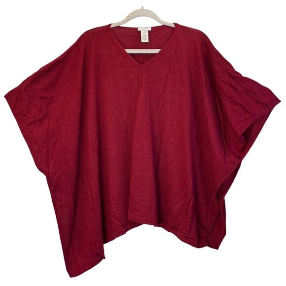 J. Jill Womens One Size Petite Red MerinoWool Tencel Poncho V Neck Beach Poncho - Picture 1 of 7